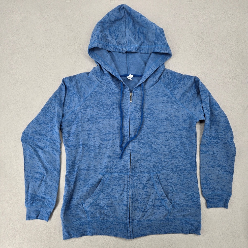 Enza Women NWOT 2XL Blue Zip Up Hoodie Heathered Burnout Athleisure Casual